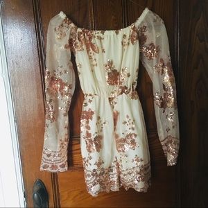 Rose gold floral sequin romper